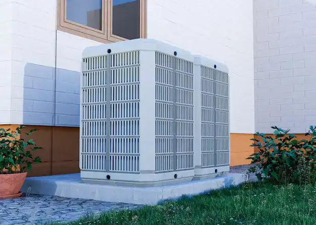 Close Up Heat Pump Outside Home